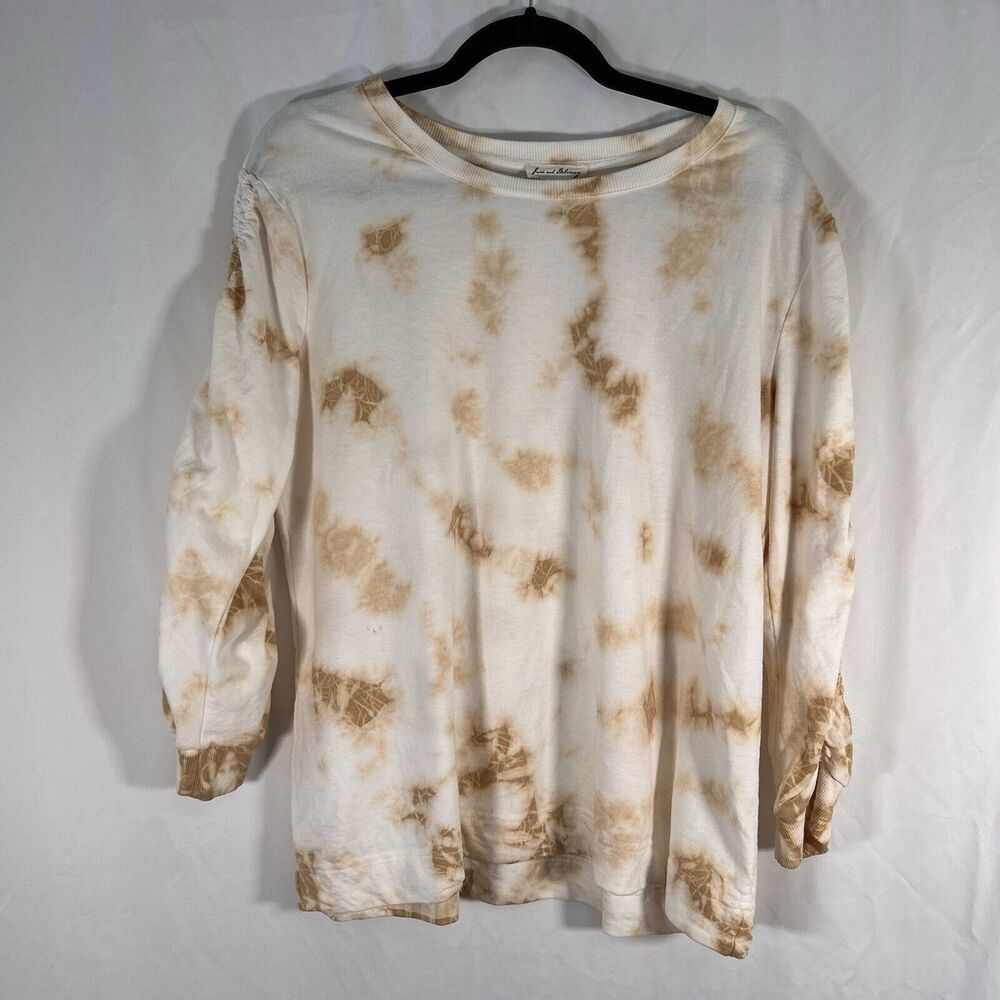 Jane Delancey Sweater Women's Large White Yellow Crew Neck Long Sleeve Pullover